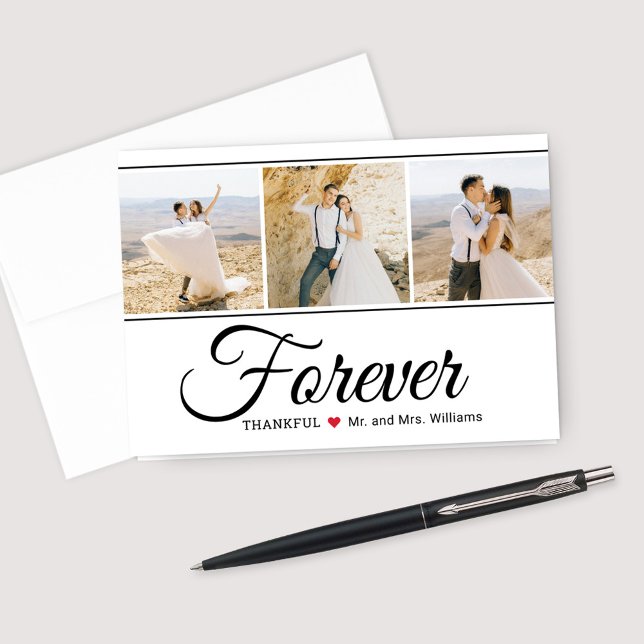 Modern Forever Thankful Photo Monogram Wedding Thank You Card (Creator Uploaded)