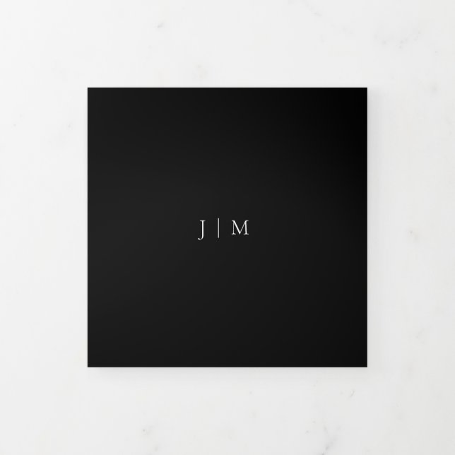 Modern Formal Black Simple Wedding Tri-Fold Card (Cover)