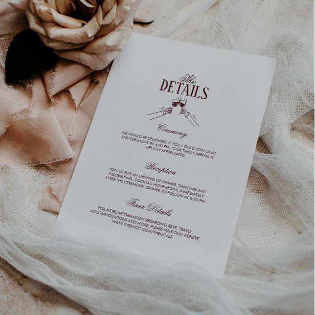 Modern Formal Burgundy Wedding Details  Enclosure Card (burgundy formal wedding details enclosure card, deep maroon wedding classic, modern retro wedding)