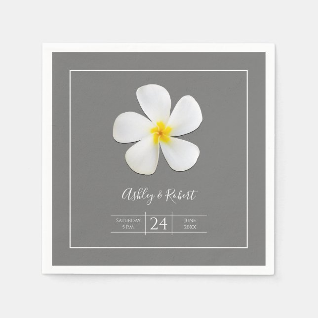 Modern Formal Classic, White on Grey, Wedding Napkin (Front)