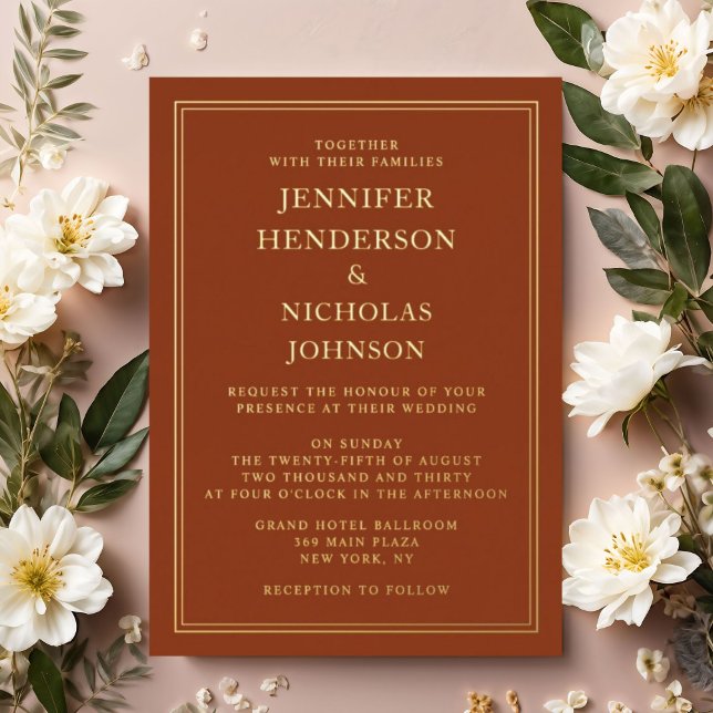 Modern Formal Terracotta Wedding Gold (Modern Formal Terracotta Wedding Gold Foil Invitation)