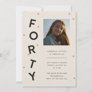 Modern Forty Black + Gold 40th Birthday Party Invitation