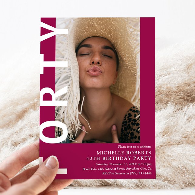 Modern FORTY Photo 40th Birthday Party Invitation (Creator Uploaded)