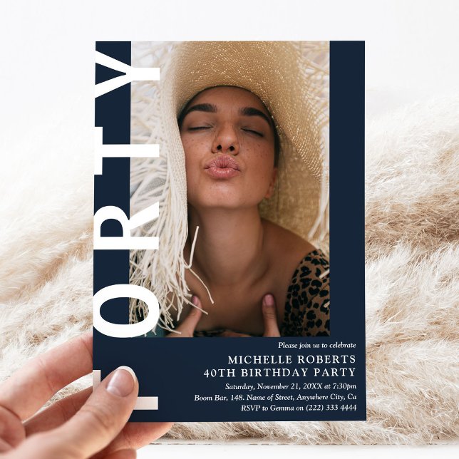 Modern FORTY Photo 40th Birthday Party Invitation (Creator Uploaded)