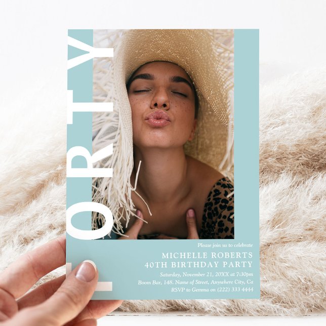 Modern FORTY Photo 40th Birthday Party Invitation (Creator Uploaded)