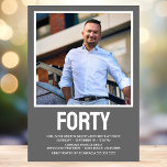 Modern FORTY Photo 40th Birthday Party Invitation<br><div class="desc">This modern men's 40th Birthday Bold Type Photo Invitation is perfect for celebrating the man in your life who's turning forty. The word "forty" is in a fabulous bold cap font in white on grey. You choose the photo which makes this invitation unique to your guest of honour. The templates...</div>