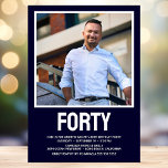 Modern FORTY Photo 40th Birthday Party Invitation<br><div class="desc">This modern men's 40th Birthday Bold Type Photo Invitation is perfect for celebrating the man in your life who's turning forty. The word "forty" is in a fabulous bold cap font in white on navy blue. You choose the photo which makes this invitation unique to your guest of honour. The...</div>