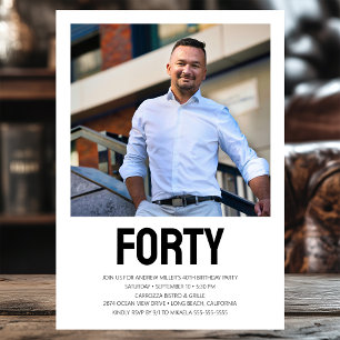 Modern FORTY Photo 40th Birthday Party Invitation