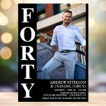 Modern FORTY Photo 40th Birthday Party Invitation<br><div class="desc">This modern men's 40th Birthday Bold Type Photo Invitation is perfect for celebrating the man in your life who's turning forty. The word "forty" is in a fabulous bold cap font in white on black. You choose the photo which makes this invitation unique to your guest of honour. The templates...</div>