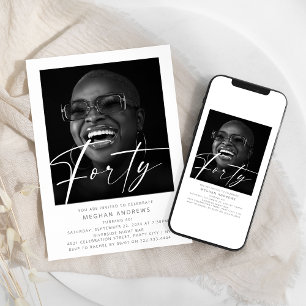 Modern Forty Photo Birthday Party Invitation