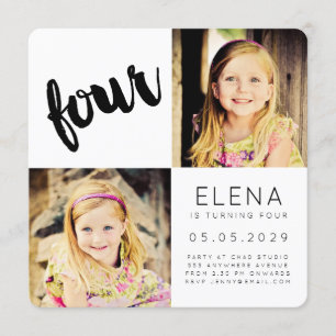 Modern FOUR 4th Birthday Boy Girl Photo Card