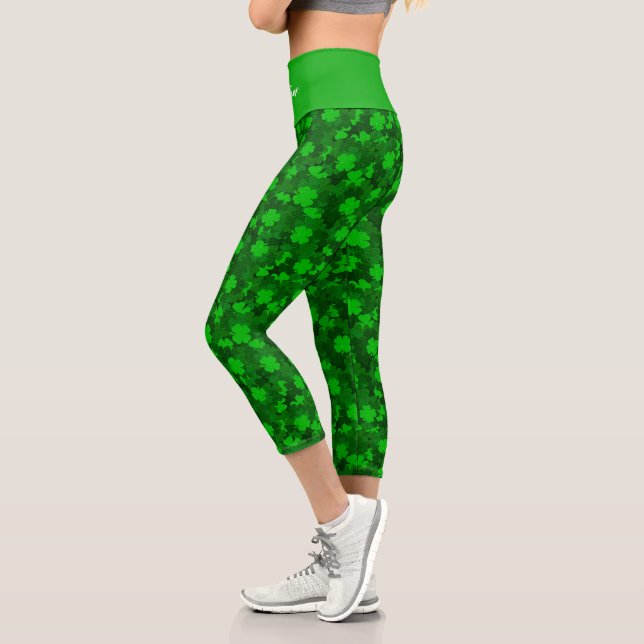 Modern Four Leaf Clover Floral Capri Leggings (Left)