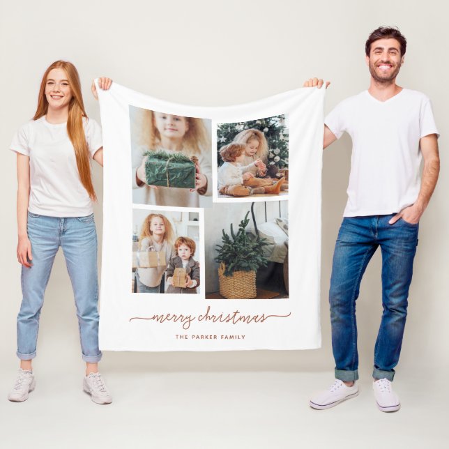 Modern Four Photo Collage Fleece Blanket (In Situ)