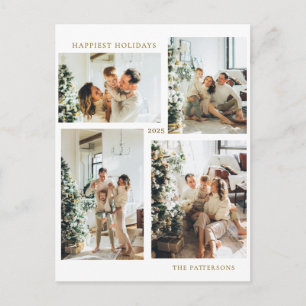 Modern Four Photo Collage   Happiest Holiday Postcard