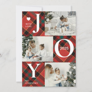 Modern Four Photo Collage   Joy Merry Christmas Holiday Card