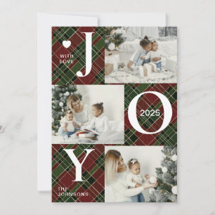 Modern Four Photo Collage   Joy Merry Christmas Holiday Card
