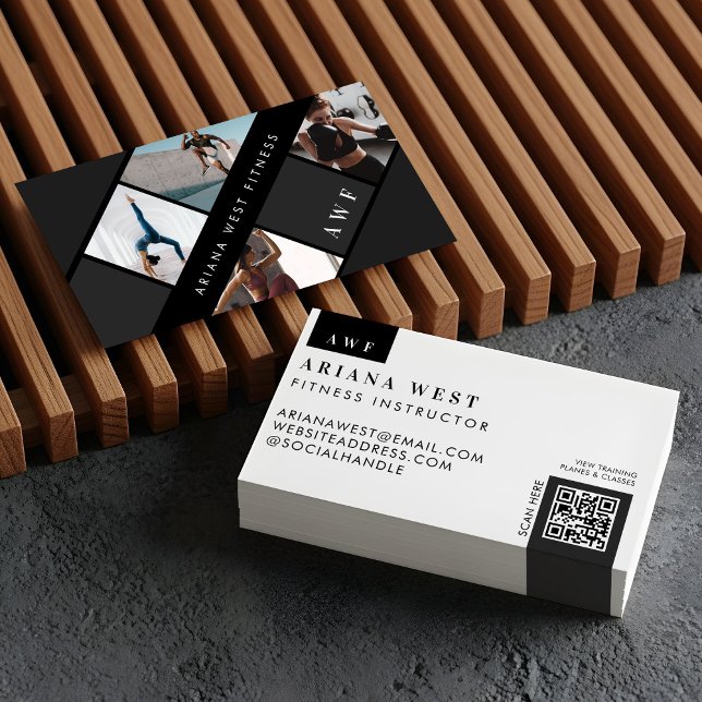 Modern Four Photo Collage Personal Trainer Fitness Business Card (Modern Four Photo Collage Personal Trainer Fitness Business Card)