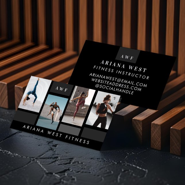Modern Four Photo Collage Personal Trainer Fitness Business Card (Modern Four Photo Collage Personal Trainer Fitness Business Card)