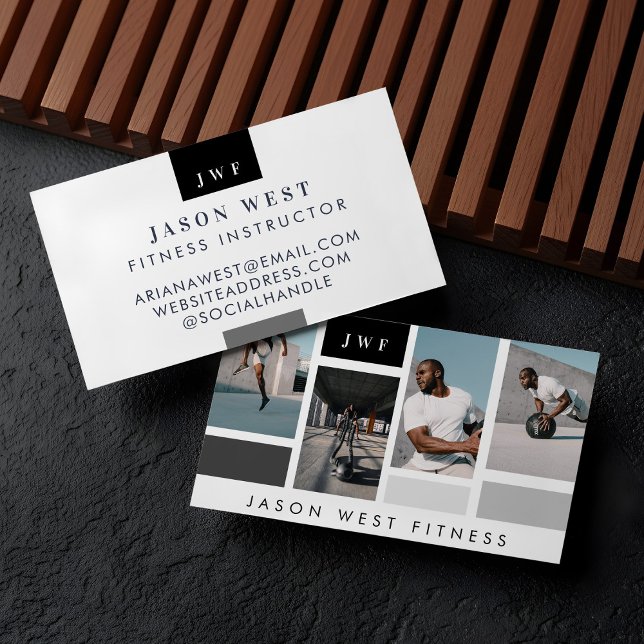Modern Four Photo Collage Personal Trainer Fitness Business Card (Modern Four Photo Collage Personal Trainer Fitness Business Card)