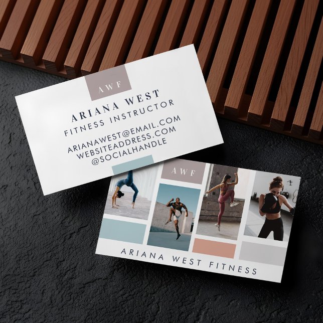 Modern Four Photo Collage Personal Trainer Fitness Business Card (Modern Four Photo Collage Personal Trainer Fitness Business Card)