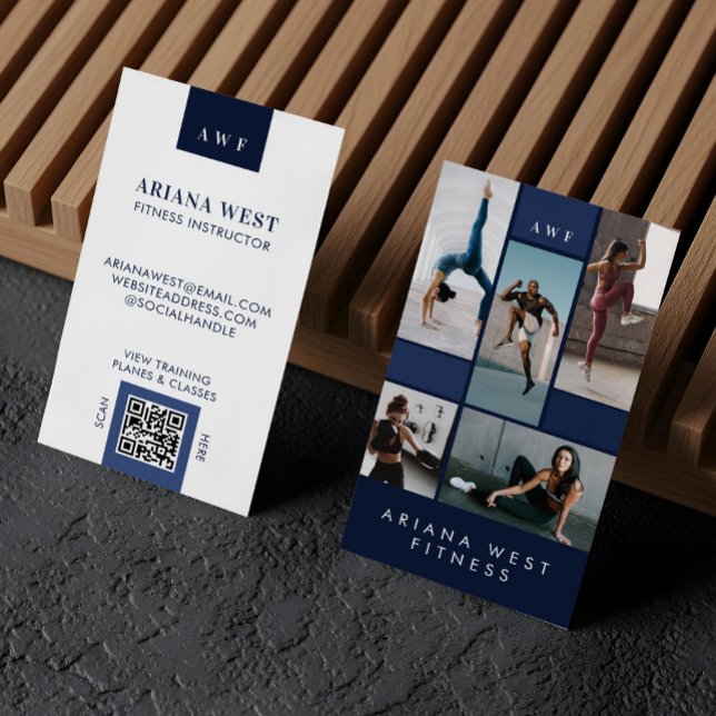 Modern Four Photo Collage Personal Trainer Fitness Business Card (Modern Four Photo Collage Personal Trainer Fitness Business Card)