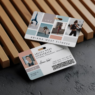 Modern Four Photo Collage Personal Trainer Fitness ID Badge