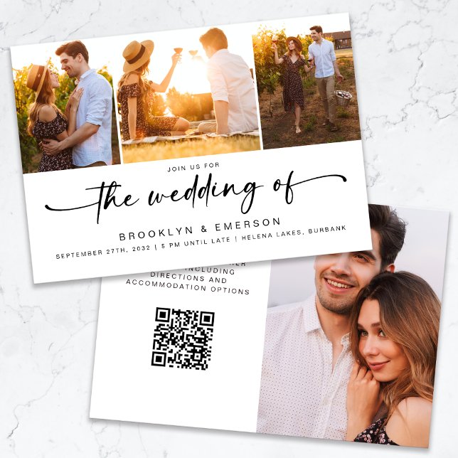 Modern Four Photo QR Code RSVP Wedding Invitation (Creator Uploaded)