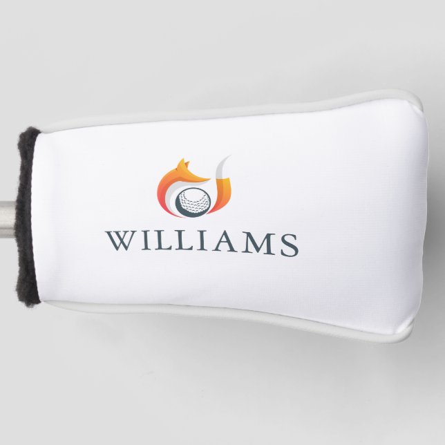 Modern Fox And Ball Golf Personalised Name Head Cover (Front)