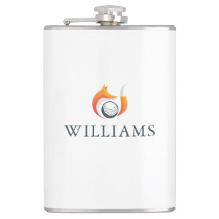 Modern Fox And Golf Ball Personalised Name Hip Flask