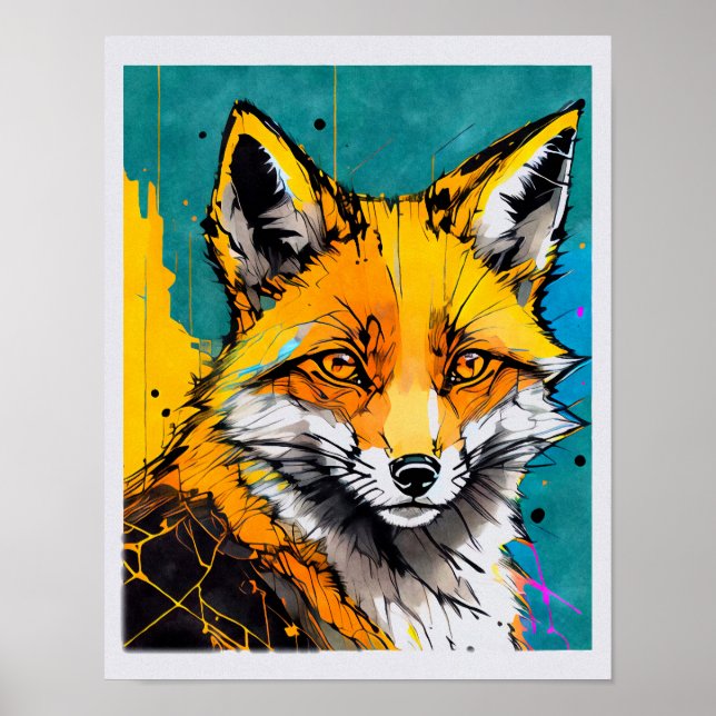 Modern fox print bold colours black eyes orange  (Front)