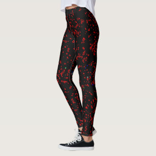 Modern Fractal Art Red Patterns Black Stylish Leggings