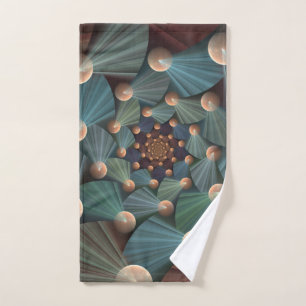 Modern Fractal Art With Depth, Brown, Slate, Blue Hand Towel