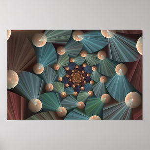 Modern Fractal Art With Depth, Brown, Slate, Blue Poster