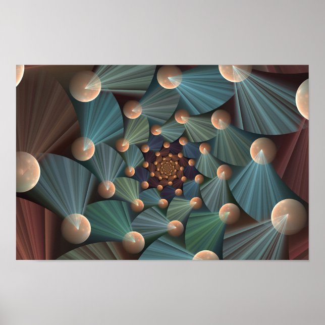 Modern Fractal Art With Depth, Brown, Slate, Blue Poster (Front)