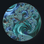 Modern Fractal Blue Bright Metallic  Large Clock<br><div class="desc">This design may be personalised by choosing the Edit Design option. You may also transfer onto other items. Contact me at colorflowcreations@gmail.com or use the chat option at the top of the page if you wish to have this design on another product or need assistance. See more of my designs...</div>
