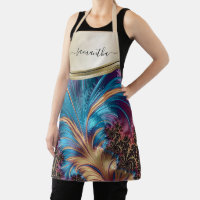 Modern Fractal Blue Gold Handwritten Name