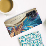 Modern Fractal Blue Gold Handwritten Name Case-Mat<br><div class="desc">This design is also available on other phone models. Choose Device Type to see other iPhone, Samsung Galaxy or Google cases. Some styles may be changed by selecting Style if that is an option. This design may be personalised in the area provided by changing the photo and/or text. Or it...</div>