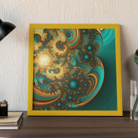 Modern Fractal Gold Turquoise blue 