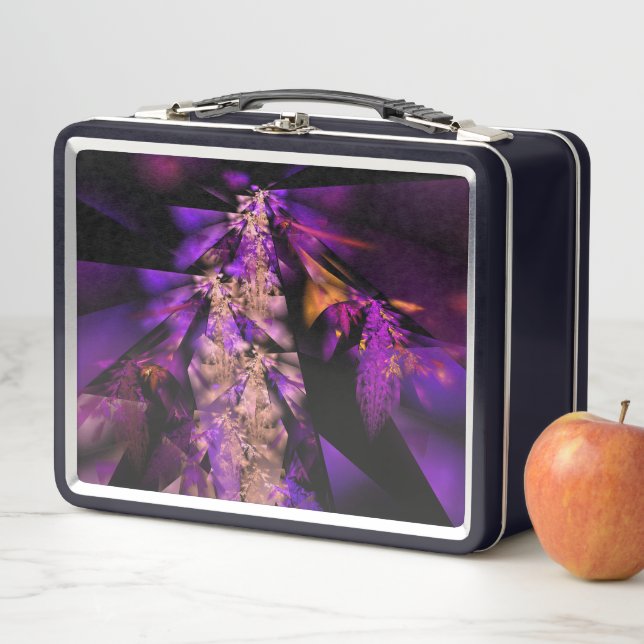 Modern fractal in black and purple metal lunch box (In Situ)