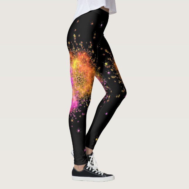 Modern fractal in pink and black  leggings (Right)
