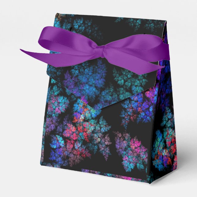 Modern fractal leaf ornaments on black  favour box (Front Side)