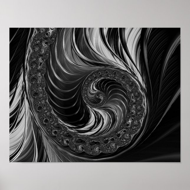 Modern Fractal Metallic Nautilus Golden Ratio Poster (Front)