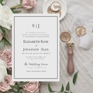 modern frame black and white wedding invitation