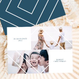 Modern Frame Blue Christmas Photo Card