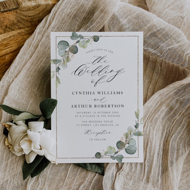 modern frame eucalyptus green wedding invitation (Creator Uploaded)