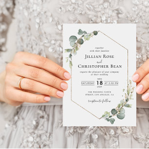modern frame eucalyptus greenery wedding invitation
