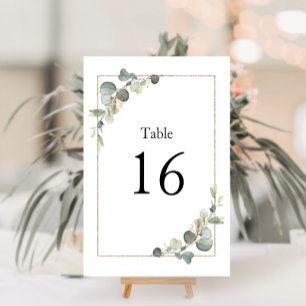 modern frame eucalyptus wedding table number