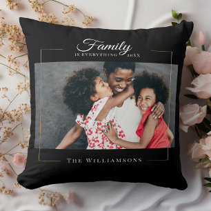 Modern Frame    Family is EVERYTHING Photo Gold Cushion