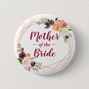 Modern Frame Floral Mother of the Bride Groom 6 Cm Round Badge