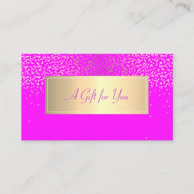Modern Frame,Gold Confetti Pink Fluorescent  Discount Card (Front)